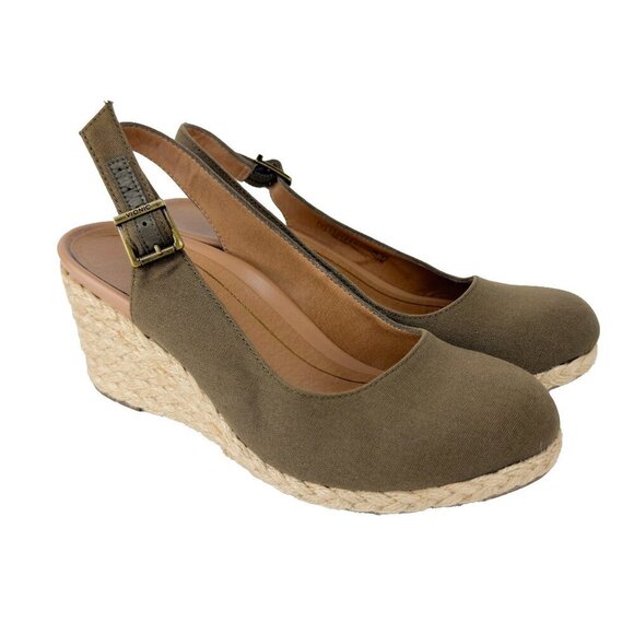 VIONIC Aruba Coralina Canvas Wedges Slingback Rattan Olive Green Espadrilles 7 - Picture 3 of 13